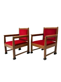 1920s Art Deco Lounge Chairs by Architect Schubad, Solid Oak & Velvet